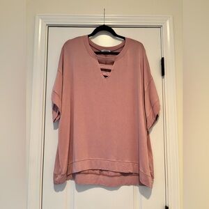 White Birch Pink Oversized Cut Out Top Boutique